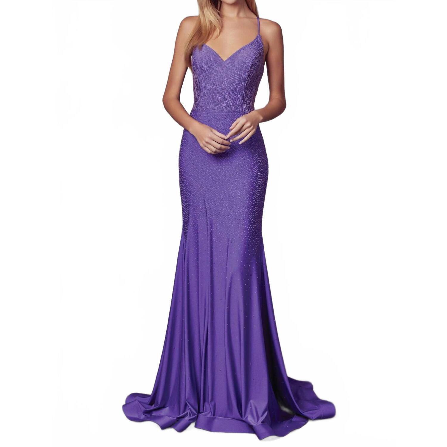 New Juliet Stone Accented Long Mermaid Prom Evening Gown - Plus In Purple